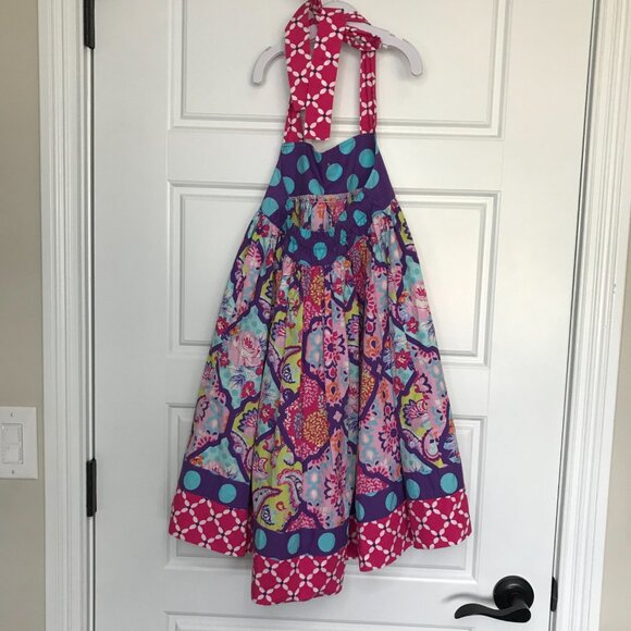 Eleanor Rose Daphne Halter‎ Dress Girls Size 5-6 Cotton Blend Paisley Polka Dot - Picture 3 of 10
